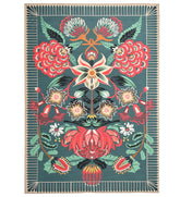Teal Floral Rug with colorful blooming patterns.